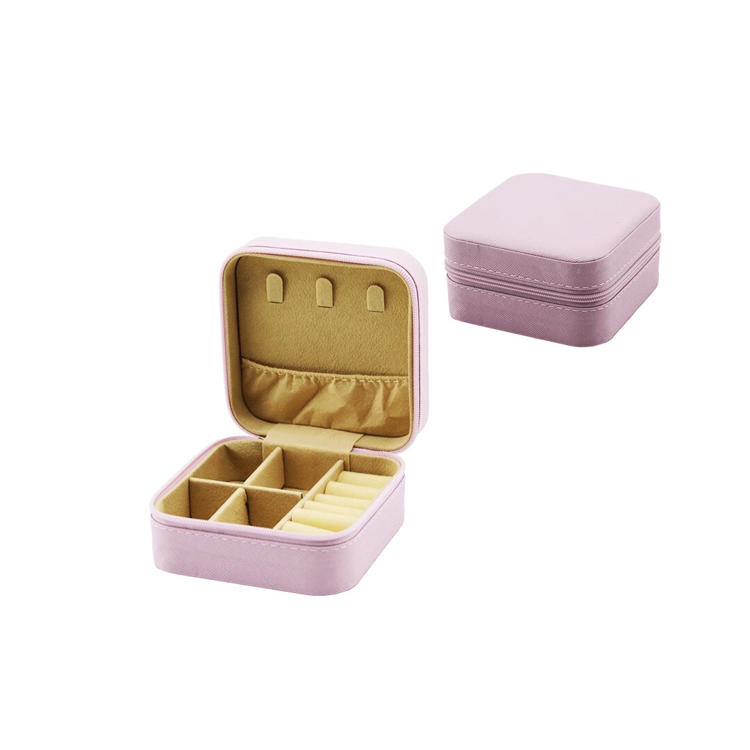 Mini Fermuarlı Takı Kutusu - Çanta Suni Deri 4 Bölme+6 Yüzüklük+3 Küpelik+file =10x10cm - Y:5cm Bx40