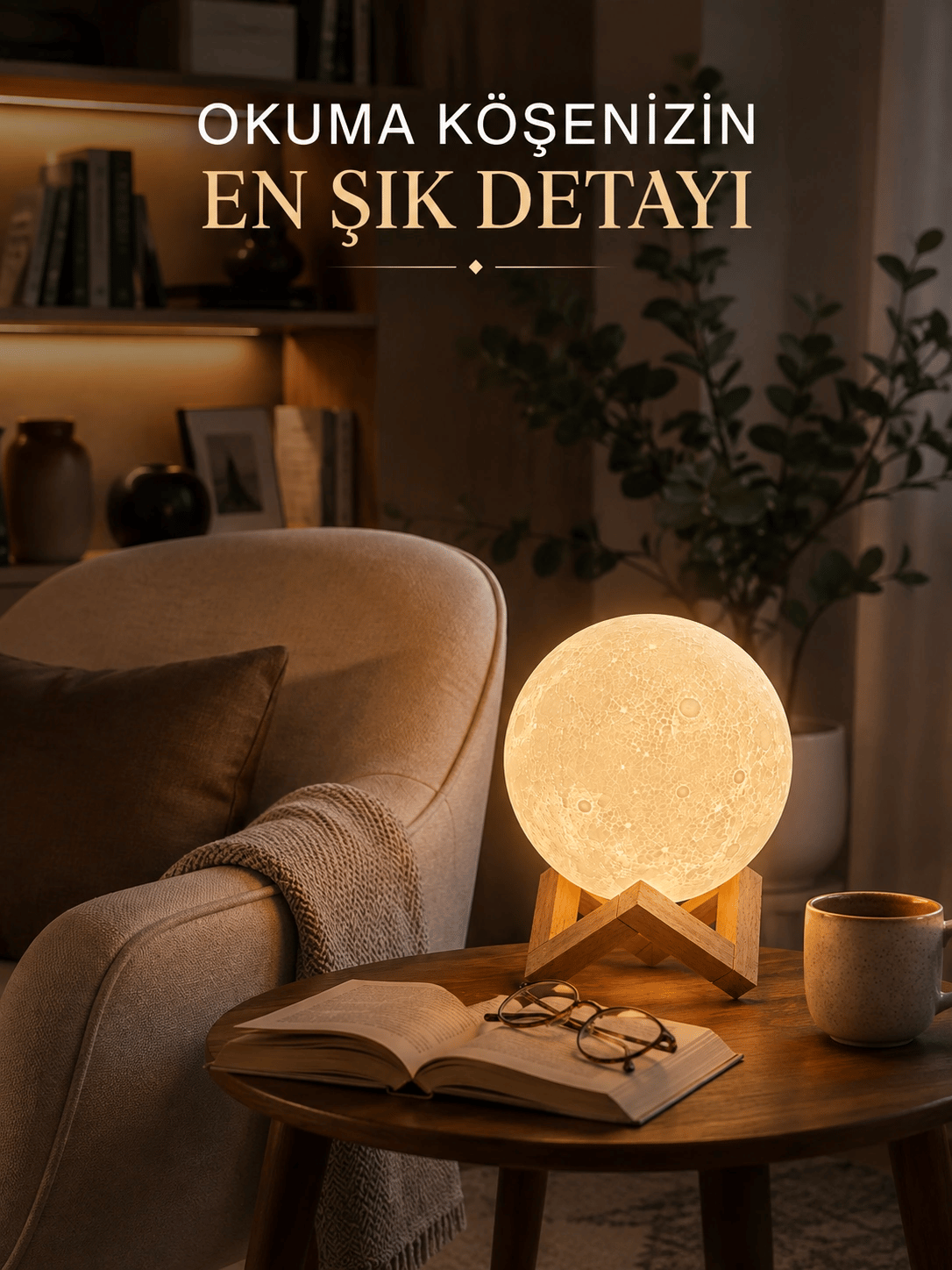 Modern Tasarımlı 3D Ay Lambası Yatak Odası ve Salon Dekoru