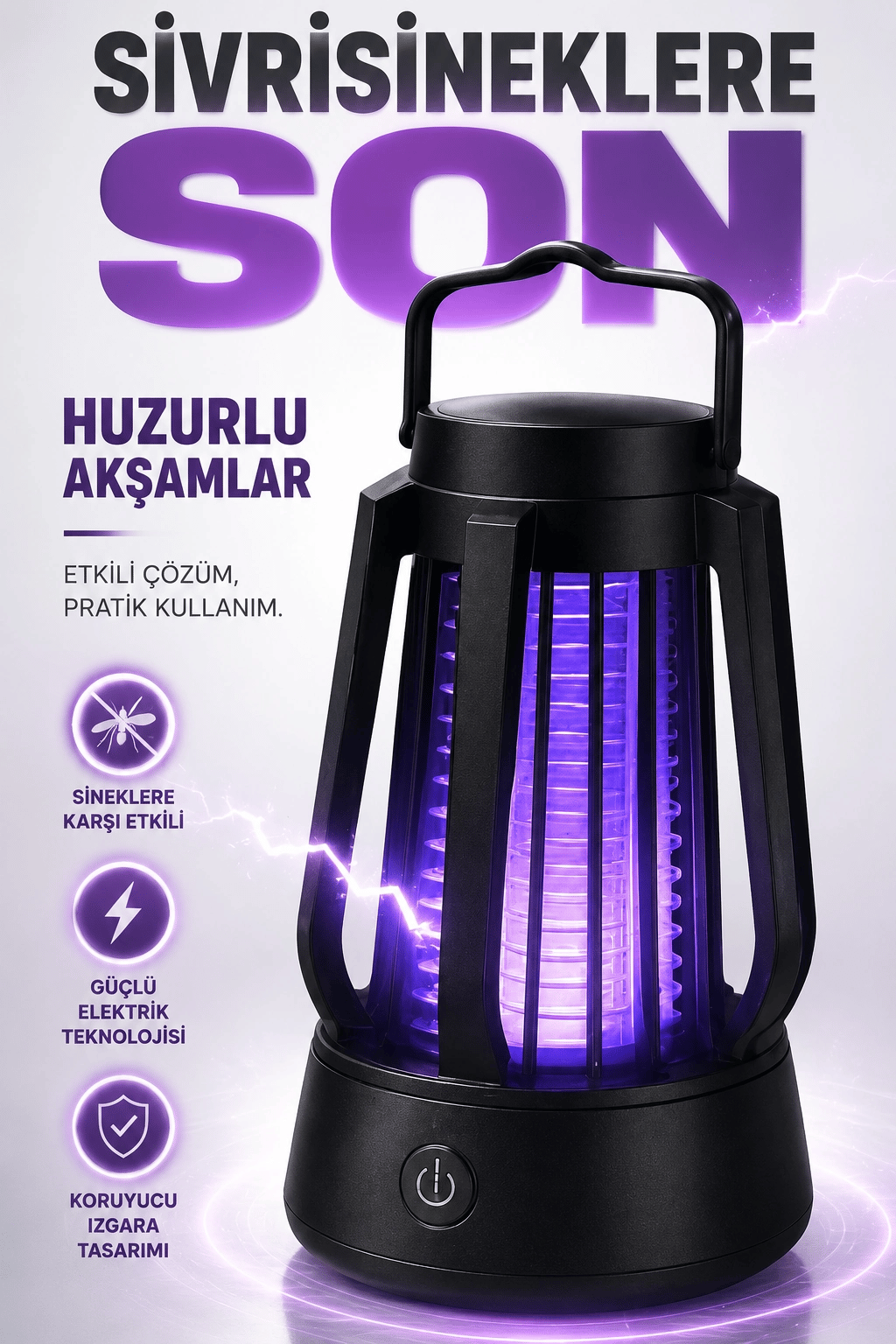 Mor Işıklı Taşınabilir Sineksavar Lamba Tek Tuşlu Koruyucu Gövdeli Kullanışlı Cihaz