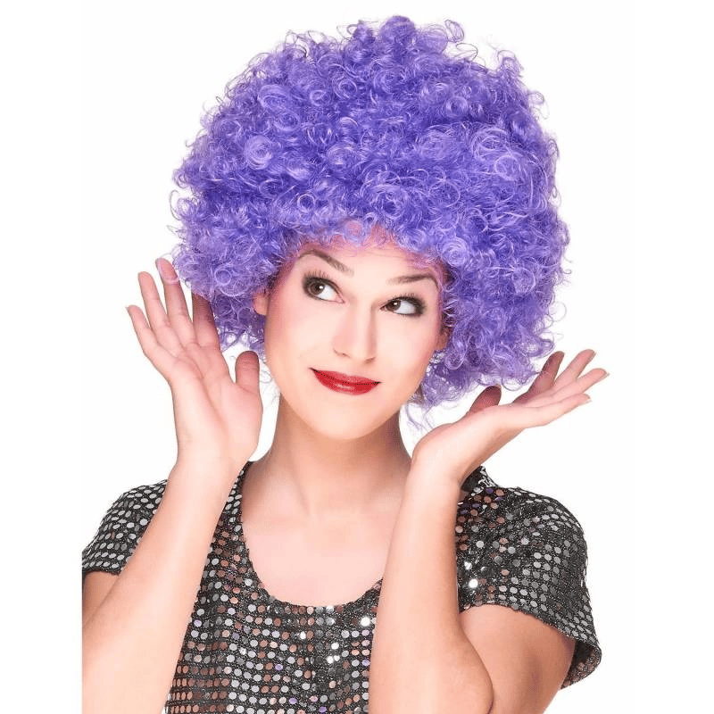 Mor Renk Kıvırcık Afro Bonus Peruk Parti Peruğu Bx40