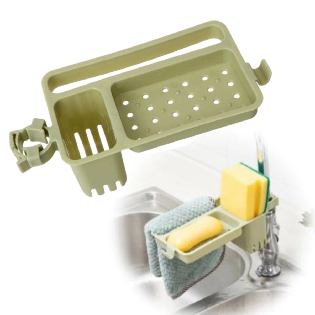 Musluğa Takılan Sünger Havlu Askılı Sabun Hazneli Mutfak Banyo Lavabo Düzenleyici Organizer Bx40