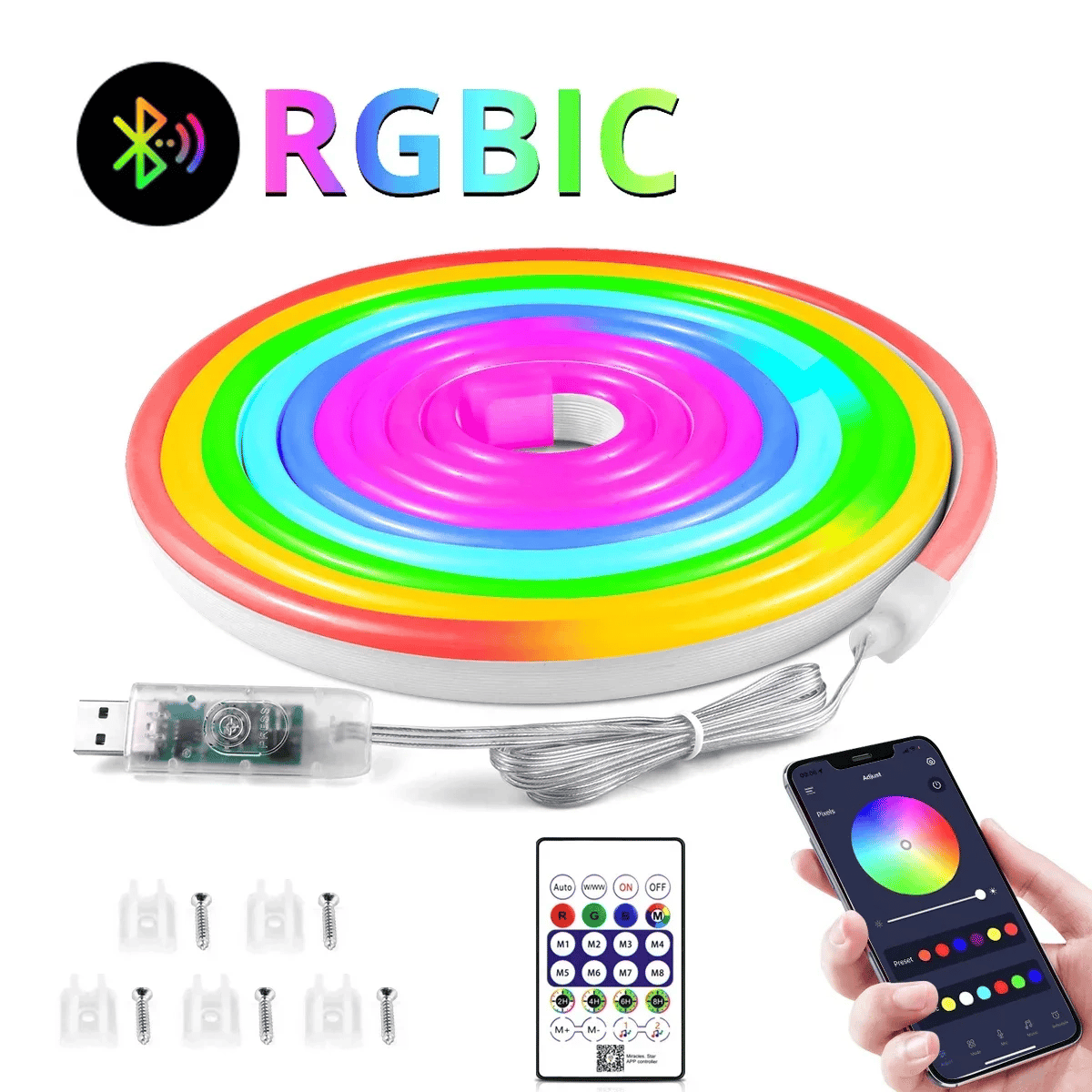 Neon Led Esnek Aydınlatma - Rgb Magıc Smart - 5 Metre Paket Ip67 - Uzaktan Kumanda + Uygulama Bx40