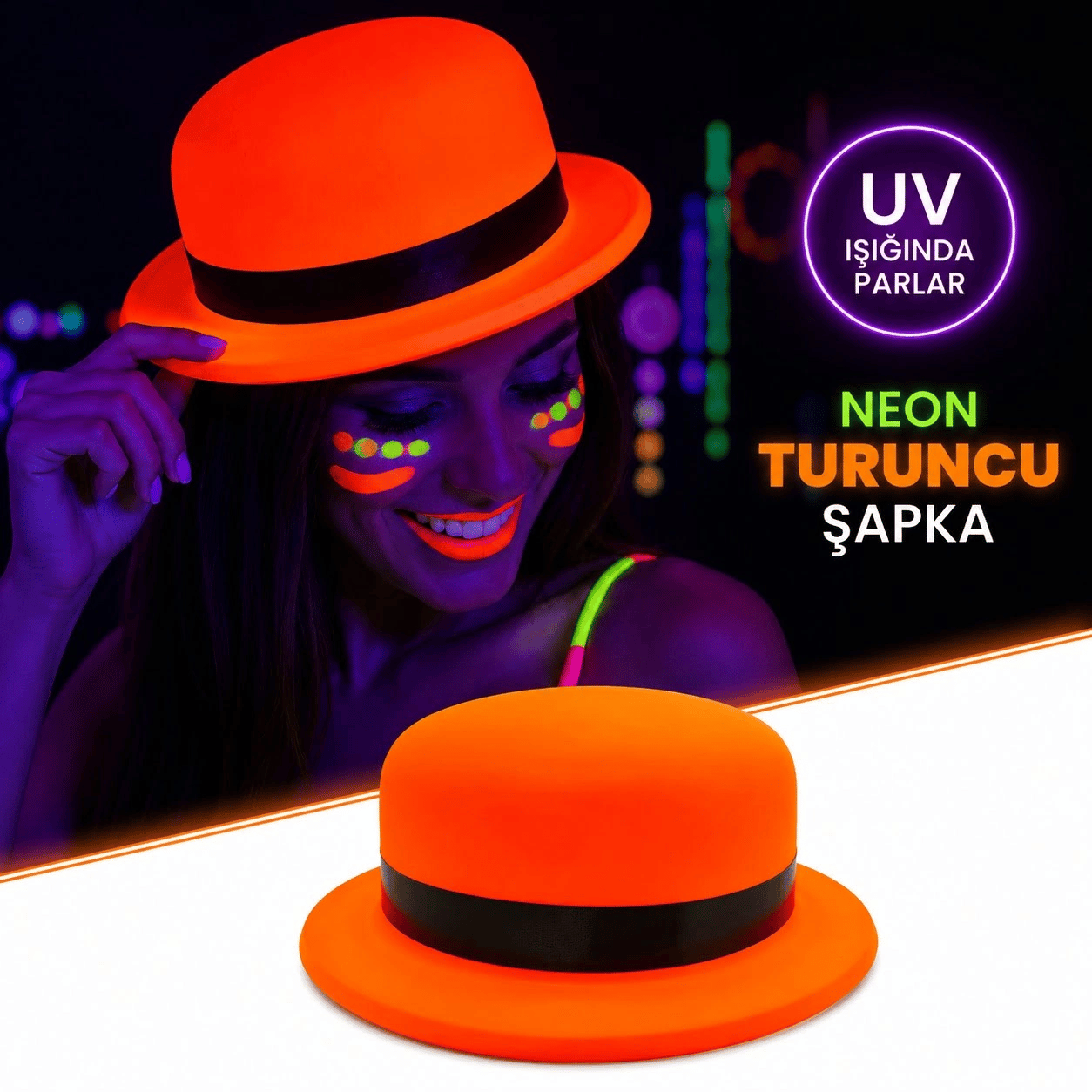 Neon Turuncu UV Parti Şapkası Plastik