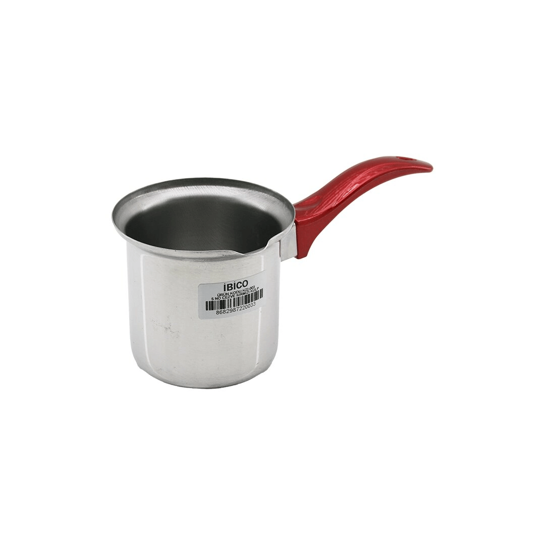 No-5  Çelik Cezve  Kırmızı Kulp Bx40