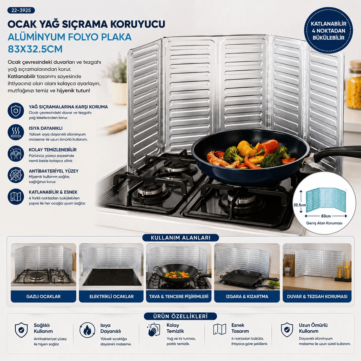 Ocak Yağ Sıçrama Koruyucu Alüminyum Folyo Plaka 84x32.5cm Bx40