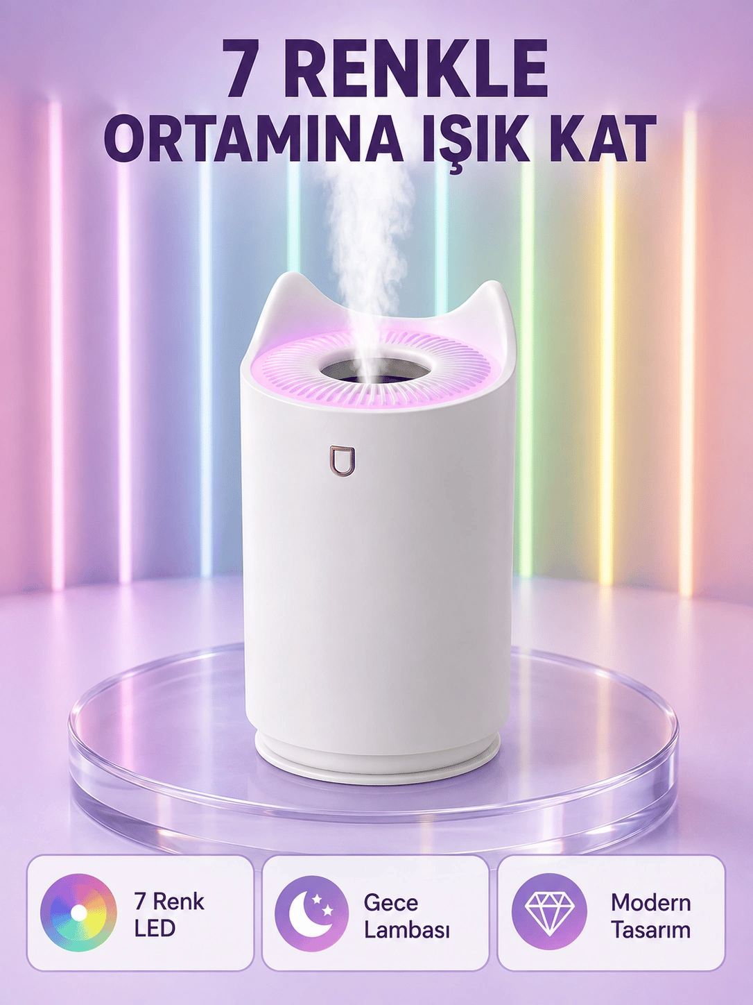 Oda Nemlendirici LED Işıklı Ultrasonik Buhar Makinesi Aroma Difüzör