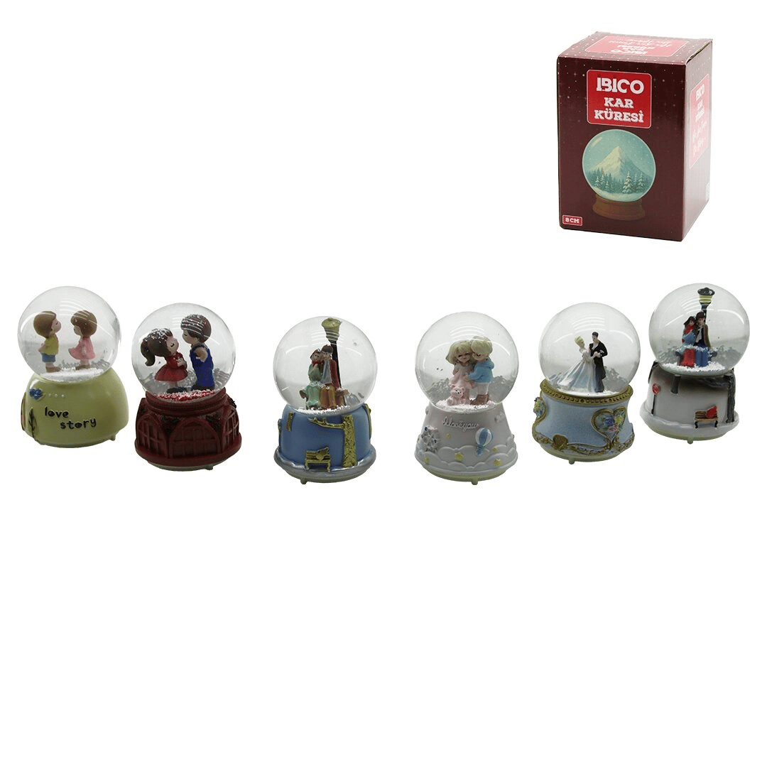 Orta Boy - 8cm Pilli - Işıklı Müzikli Kar Küresi Cam İnsan Figürlü - Desen Mix Renkli Herhangi Bir Tanesi Gönderilir Bx40