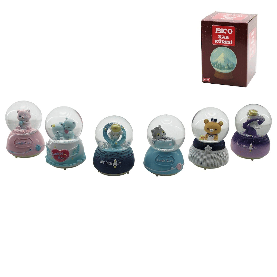 Orta Boy - 8cm Pilli - Işıklı Müzikli Kar Küresi Cam Hayvan Figürlü - Desen Mix Renkli Herhangi Bir Tanesi Gönderilir Bx40
