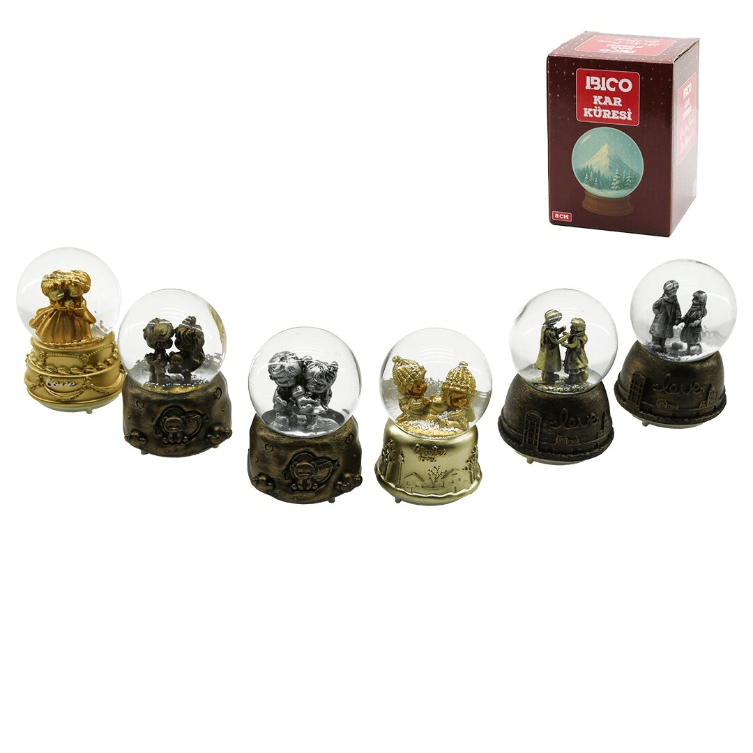 Orta Boy - 8cm Pilli - Işıklı Müzikli Kar Küresi Cam Eskitme İnsan Figürlü - Desen Mix Renkli Herhangi Bir Tanesi Gönderilir Bx40