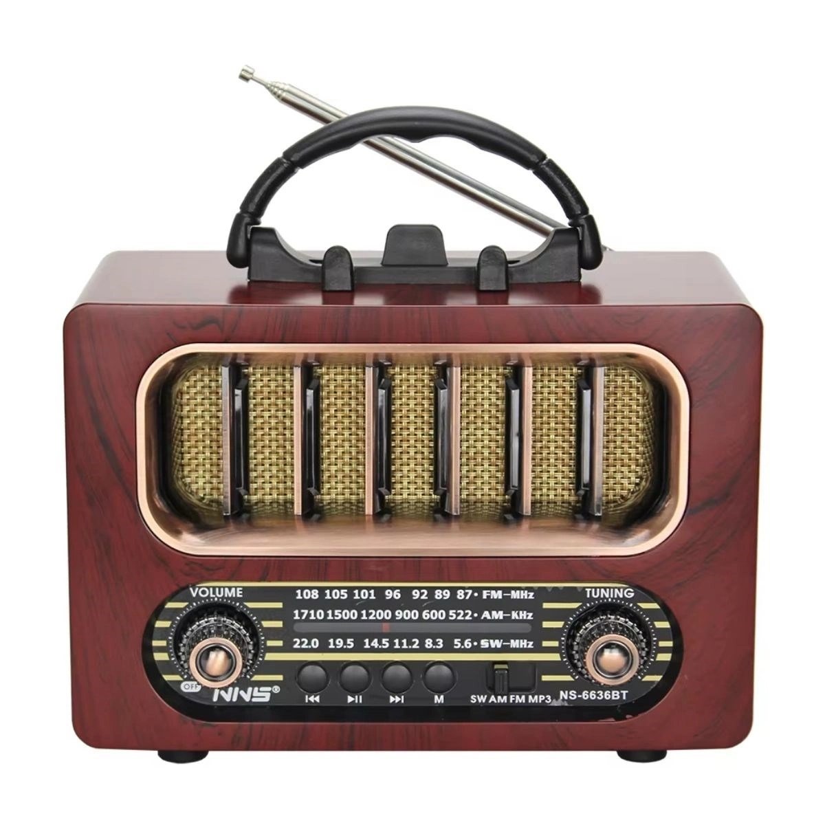 Orta Boy Retro Ahşap Tasarım Bluetooth Hoparlörlü Radyo – Fm/am Destekli, Şarjlı Ve Taşınabiliri Radyo Ns-6636 Bx40