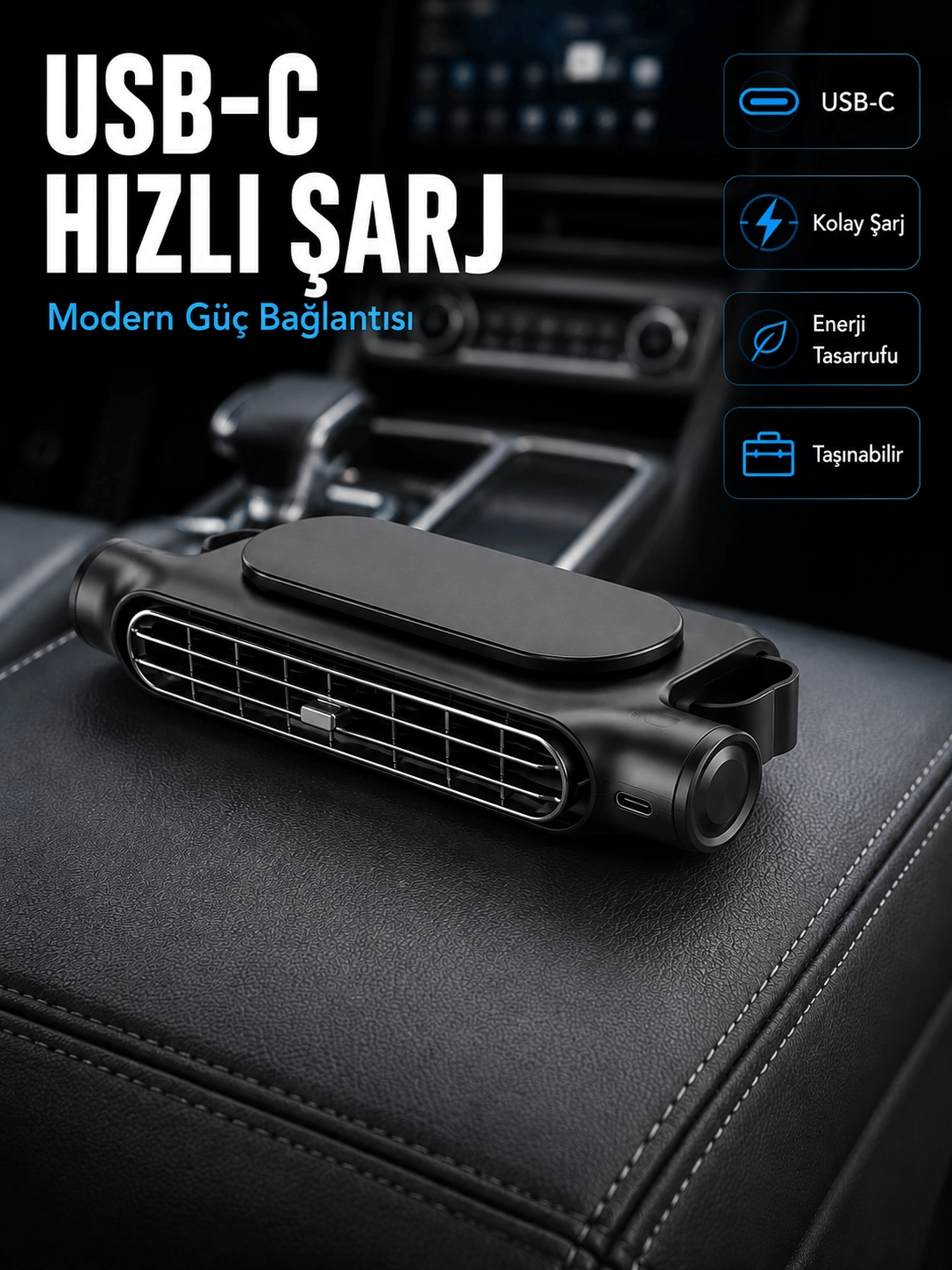 Otomobil Koltuk Başlığı Fanı Güçlü Turbo Hava Akışı Sunan Araç İçi Soğutucu