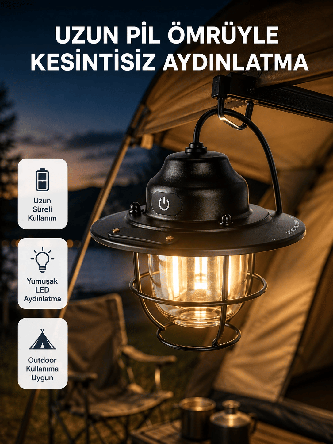 Outdoor Retro Kamp Işığı Uzun Ömürlü Pil Taşınabilir Suya Dayanıklı
