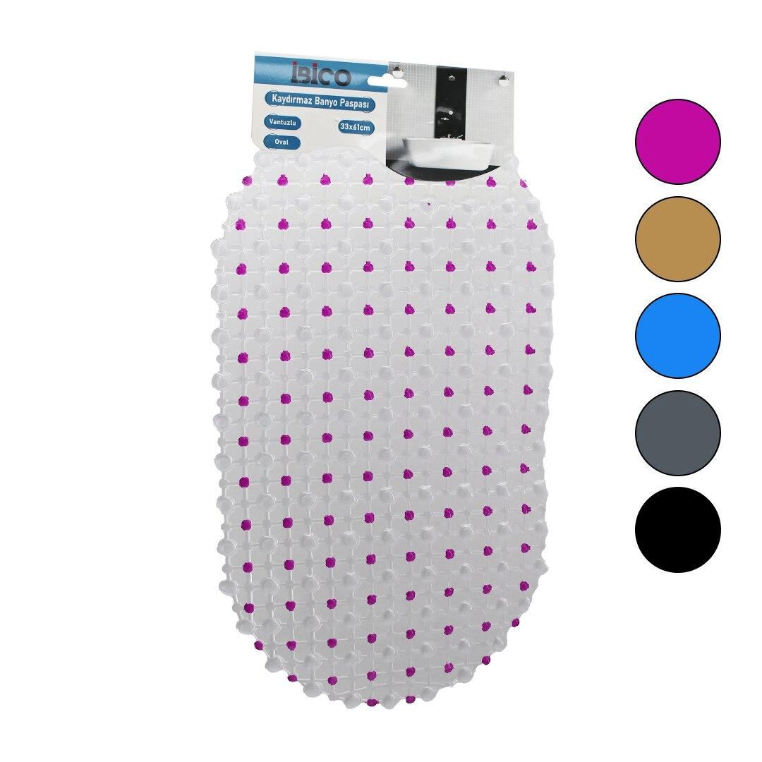 Oval - Eko Pvc +vantuz Desen - Şeffaf Renkli 122pcs Vantuz Kaydırmaz Banyo - Küvet Paspas 33x61cm Bx40