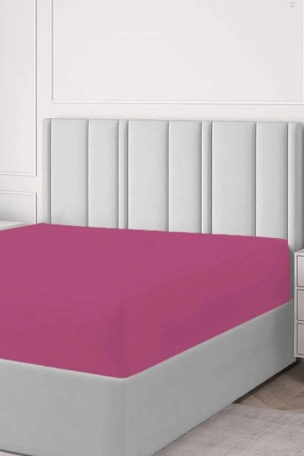 Pamuk Çift Kişilik Lastikli(fitted)  Penye Çarşaf Fuşya