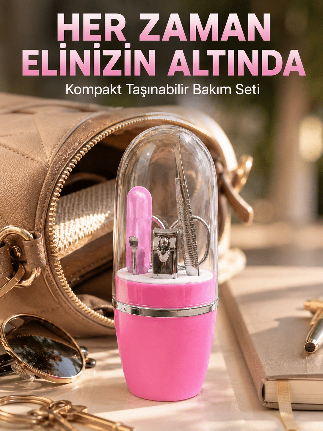Pembe Manikür Pedikür Bakım Seti Cımbız Tırnak Makası Makas Törpü