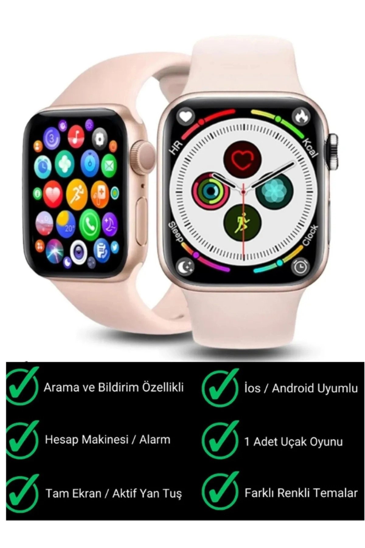 Pembe Silikon Kordonlu Akıllı Saat, 1.8 İnç Ekran, Sesli Görüşme ve Adım Sayar Özellikli