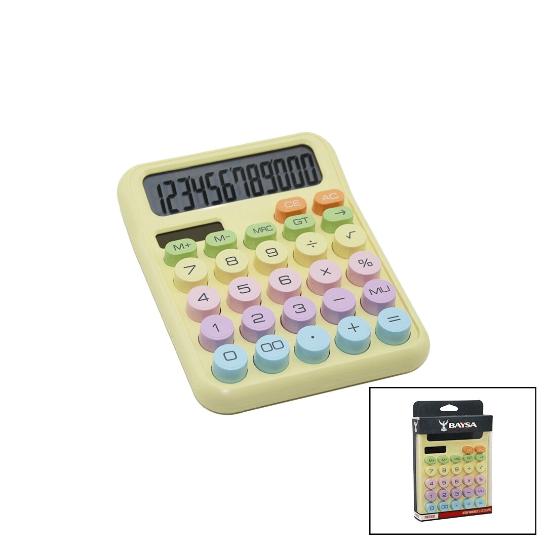 Pilli - Güneş Enerjili Daktilo Tuş Model=renkli 12 Haneli Hesap Makinesi 16x12x2cm 162gr Bx40