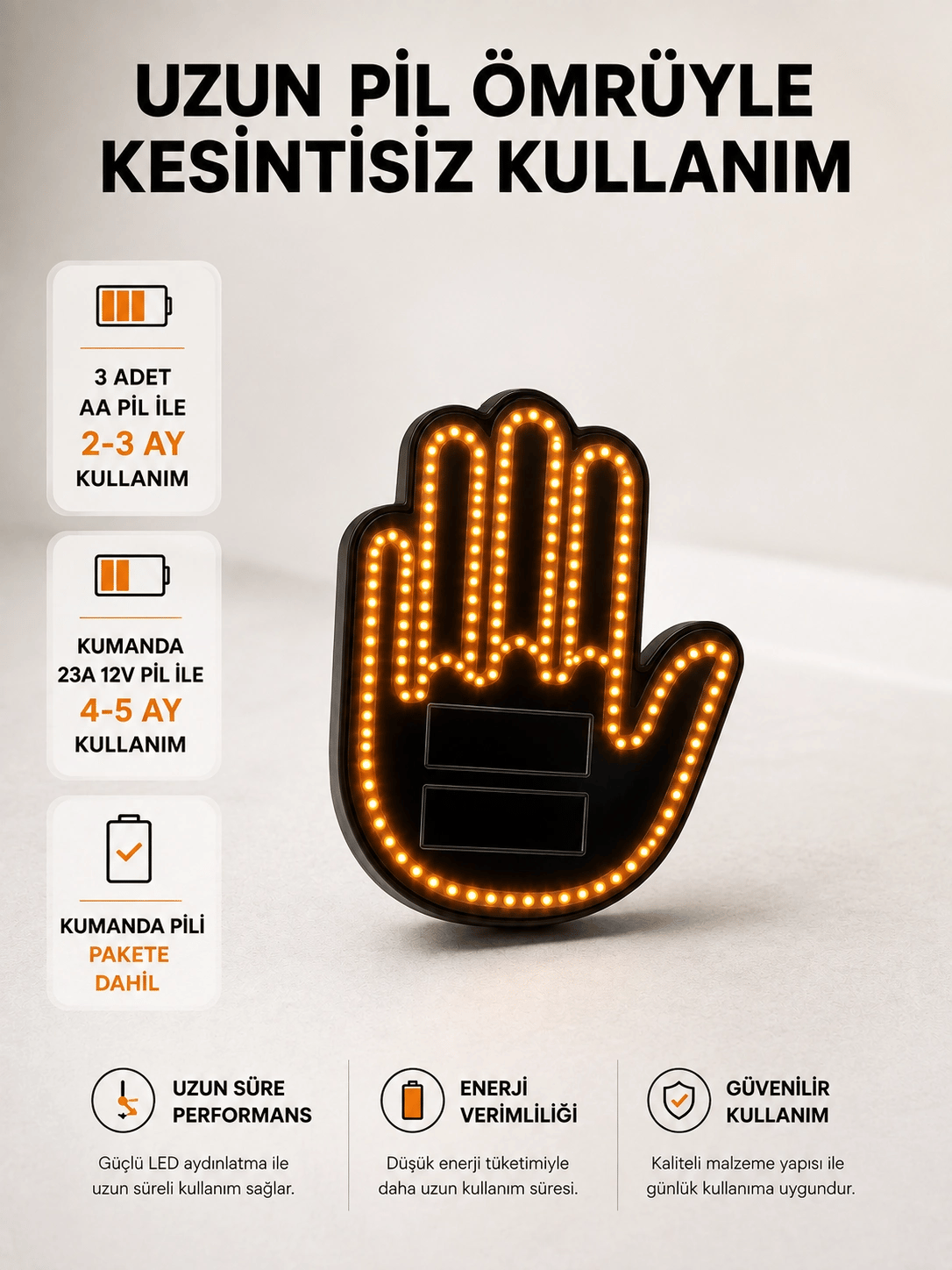 Pilli Led Işık Araç Camı İçin Uzaktan Kumandalı El Simgesi