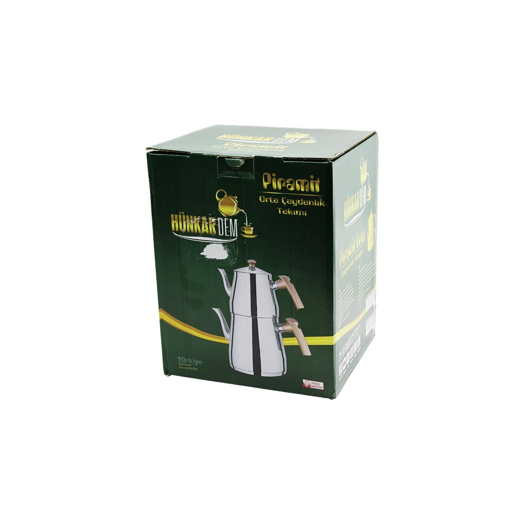 Piramit Orta Boy Çelik Çaydanlık Seti - Takımı Renkli Bakalit Kulp Üst Demlik : 1.1lt - Alt Suluk: 2lt Kendinden Süzgeçli Bx40
