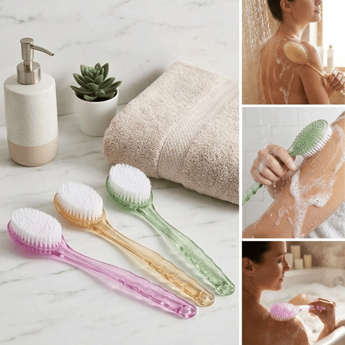 Plastik Saplı Vücut Temizleme Fırçası - Çok Amaçlı Sırt Ve Vücut İçin Banyo Ve Duş Kese Aparatı Bx40