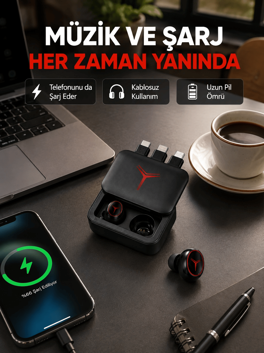Powerbank Özellikli Bluetooth Kablosuz Kulaklık – Dokunmatik Kontrol, Uzun Pil Ömrü, Ergonomik Tasarım