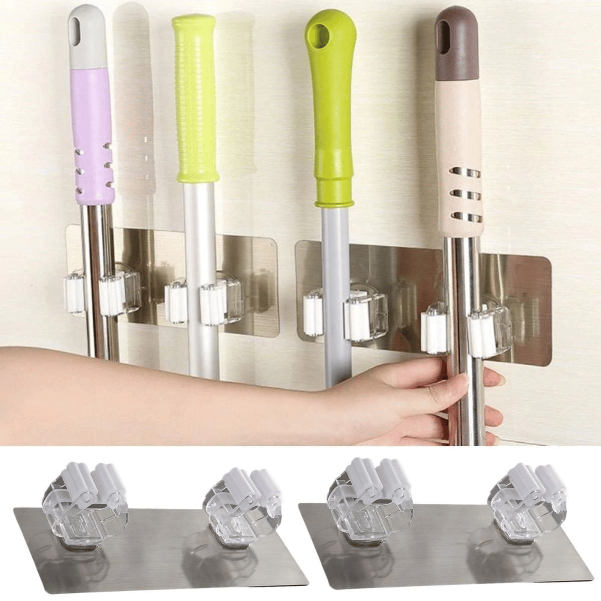 Pratik Organizer 4'lü Yapışkanlı Fırça Paspas Mop Fırça Sabitleyici Ergonomik Alet Aparatı Bx40