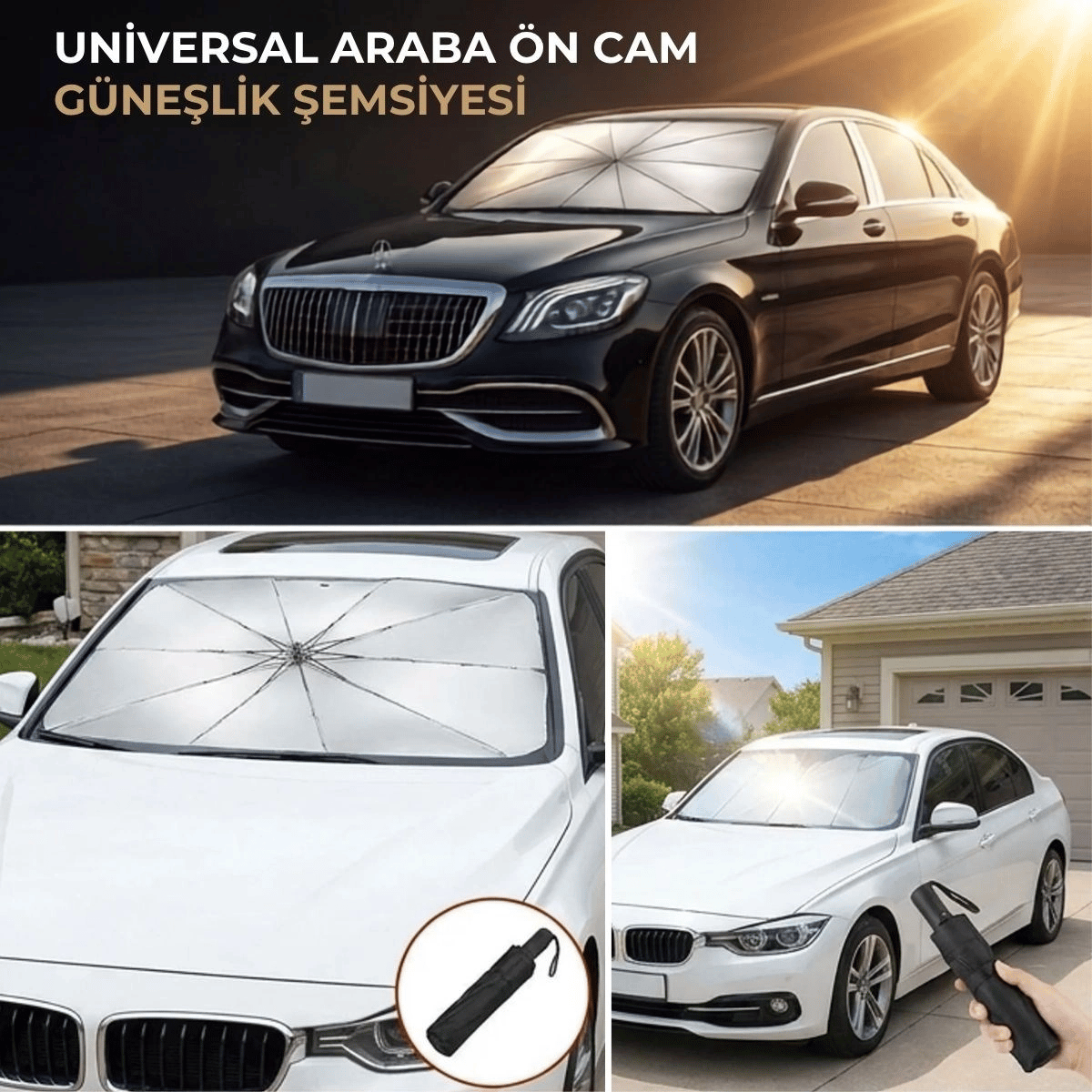 Premium Katlanabilir Araç Ön Cam Güneşliği – Şemsiye Tipi Oto Güneşlik, Uv Korumalı Isı Yalıtımlı Ön Cam Gölgelik Bx40