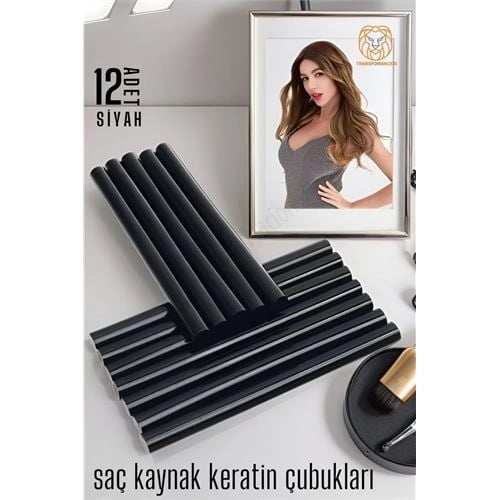 Professional Saç Kaynak Keratin Çubuğu, 12 Adet Siyah Güçlü Yapıştırıcı   Keratin Kaynak Çubukları 720351