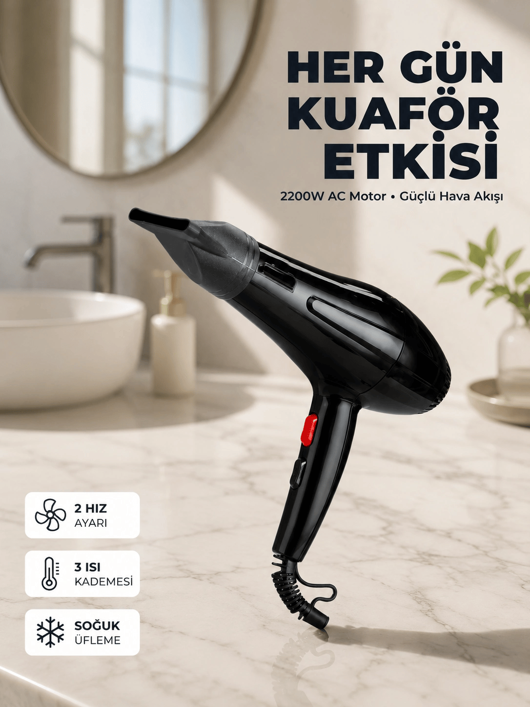 Profesyonel 2200W Saç Kurutma Makinesi Yüksek Performans