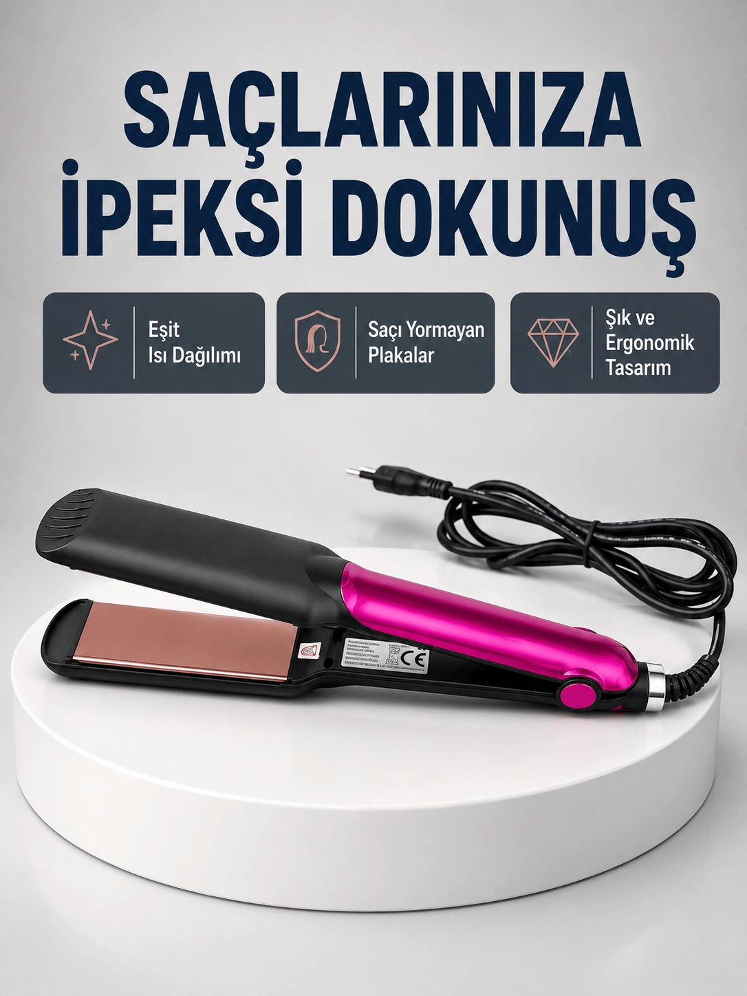 Profesyonel İyon Teknolojili Saç Düzleştirici – 220°C Hızlı Isınma ve LED Ekranlı Tasarım