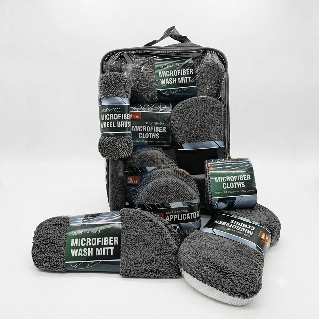 Profesyonel Oto Araç Temizleme Seti Mikrofiber Oto Yıkama Bakım Kiti Gri 9 Parça