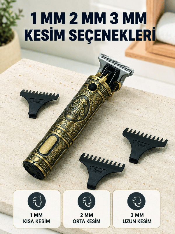 Profesyonel Saç ve Sakal Tıraş Makinesi 1500 mAh Bataryalı 1 2 3 mm Taraklı