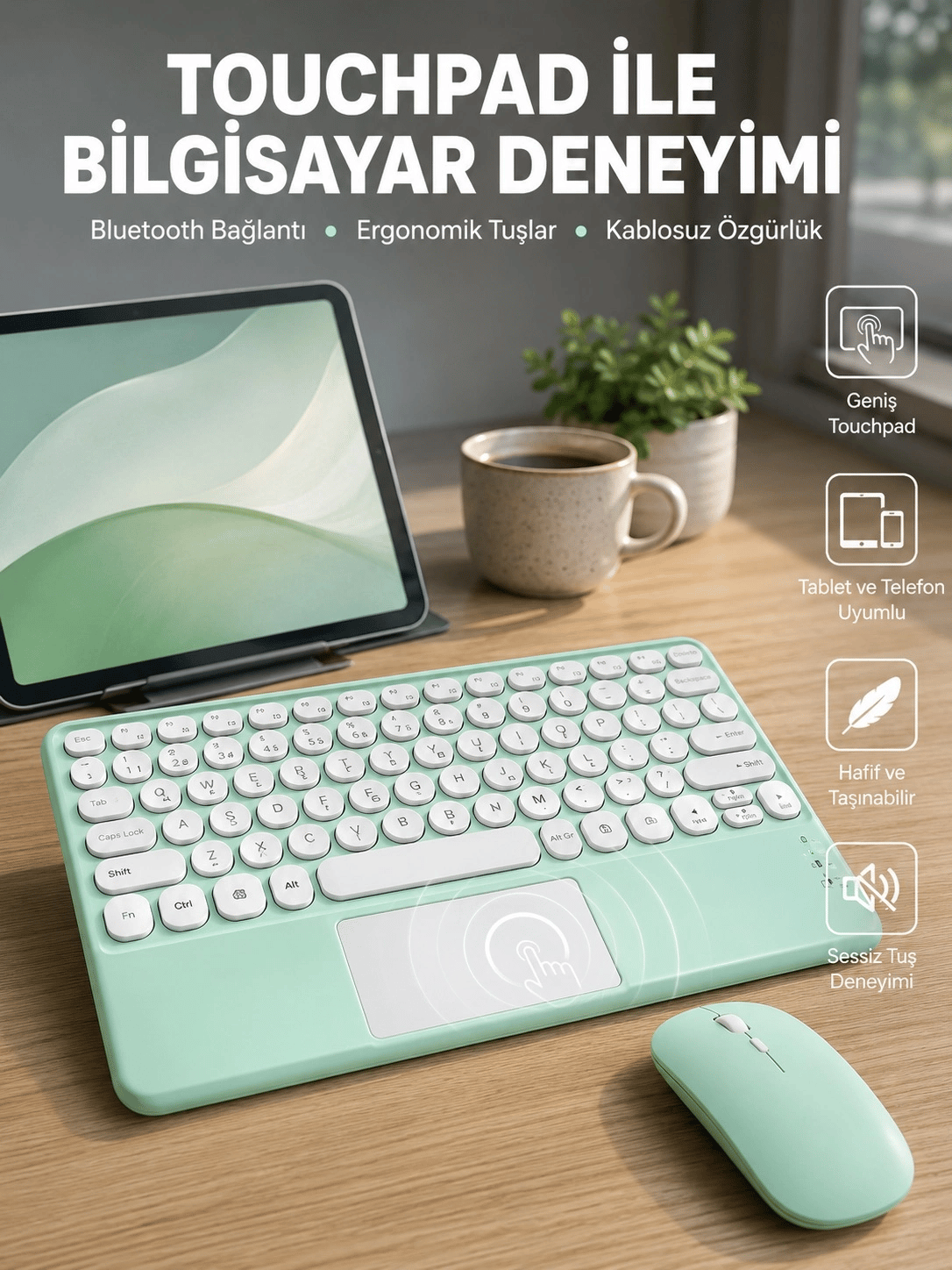 Profesyonel Wifi Q Klavye Bluetooth Klavye Touchpad 10.8 Inç Yeni Nesil