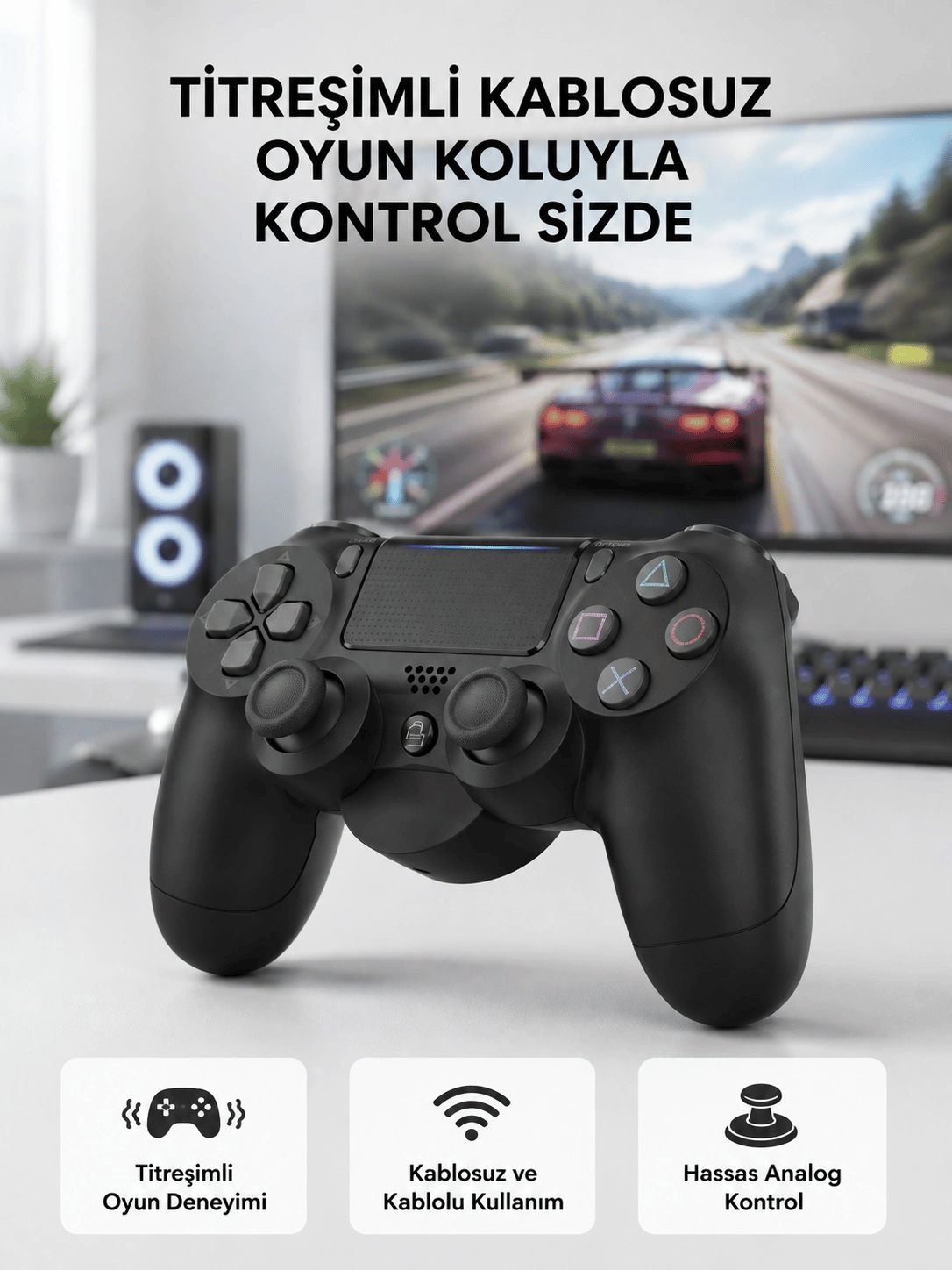 PS4 Kablosuz Oyun Kolu V2 – Bluetooth Bağlantılı, Titreşimli, PC ve Mobil Uyumlu