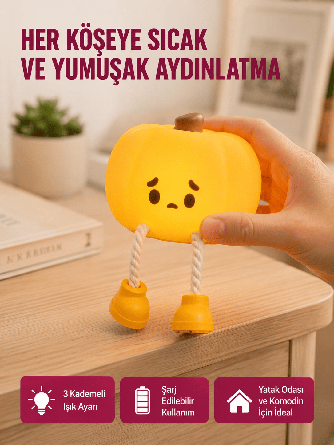 Pumpkin LED Night Light Dokunmatik Şarjlı Silikon Gece Lambası Yeni Nesil