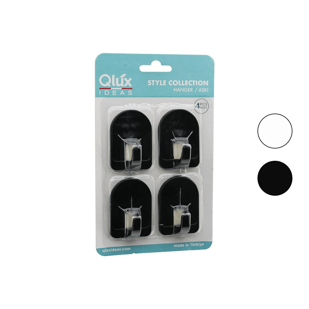 Qlux L-00950 4pcs Dome Askı No-2 Kubbeli - Siyah - Beyaz - Plastik Askı Yapışkanlı Montaj Bx40