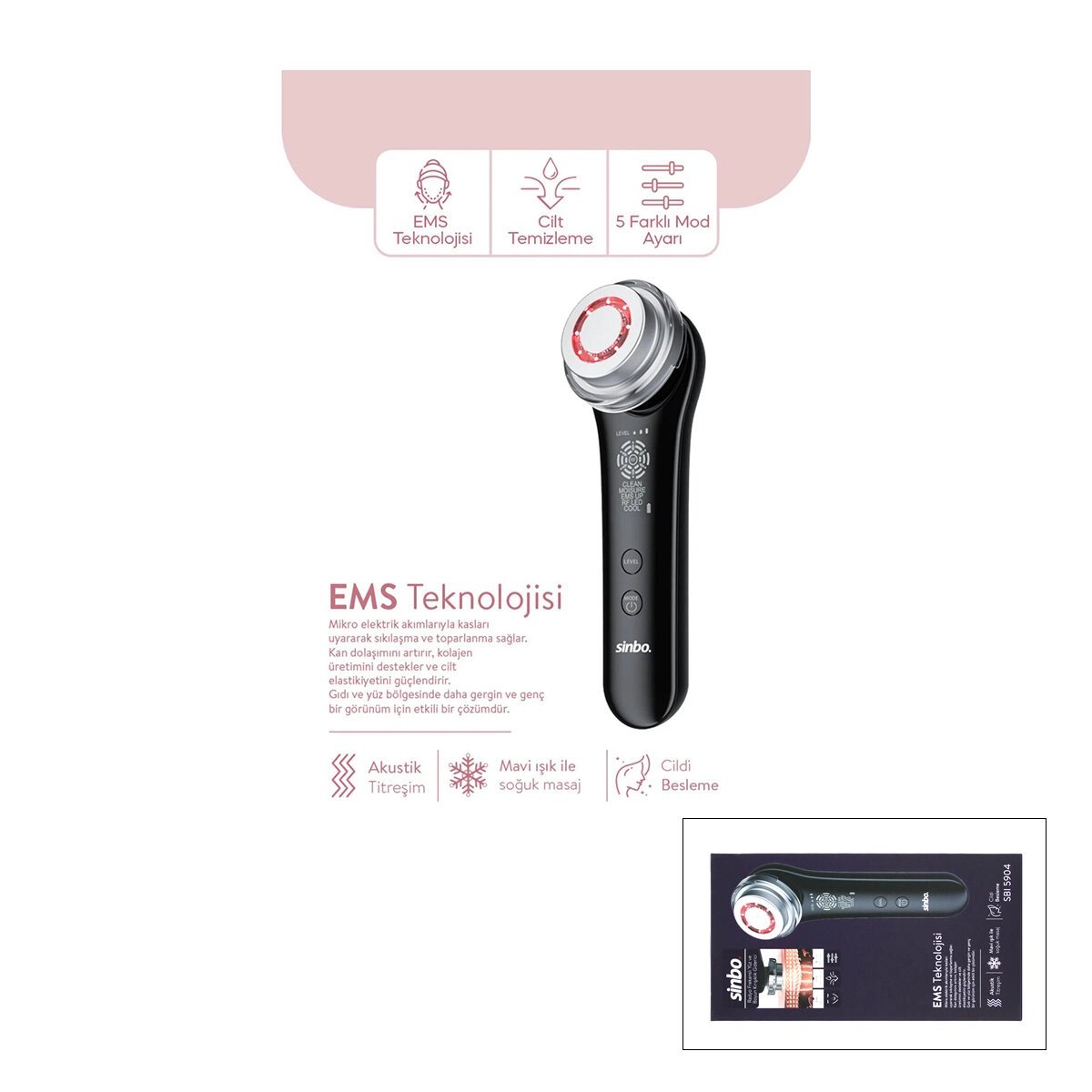 Radyo Frekanslı Yüz - Boyun Kırışıklık Giderici 5 Farklı Mod Ems Teknoloji Sbı-5904 Bx40