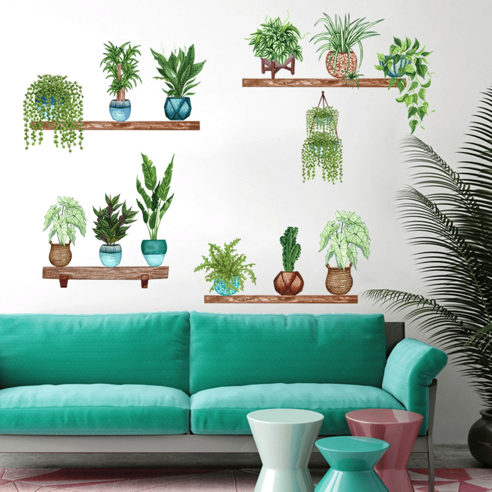 Raflı Saksılı Çiçek Tasarımlı Yapışkanlı Sticker Bx40