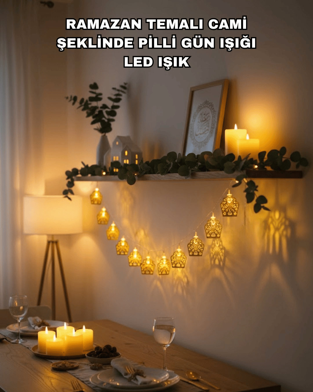 Ramazan Bayram Süslemesi İçin LED Işık Cami Figürlü Dekoratif Tasarım