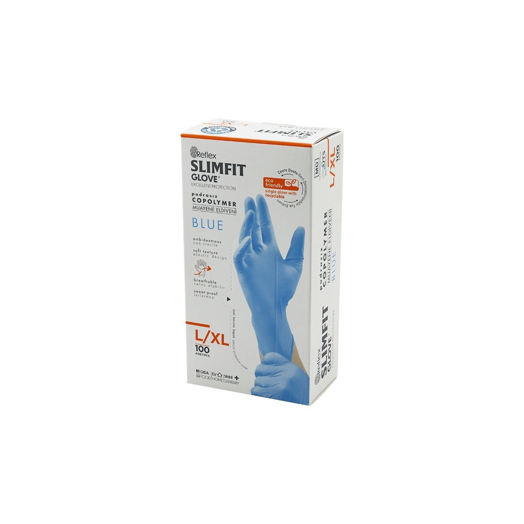 Reflex Slimfit Glove Kod-025 L-xl Mavi Pudrasız Muayene Eldiven 100lü Bx40