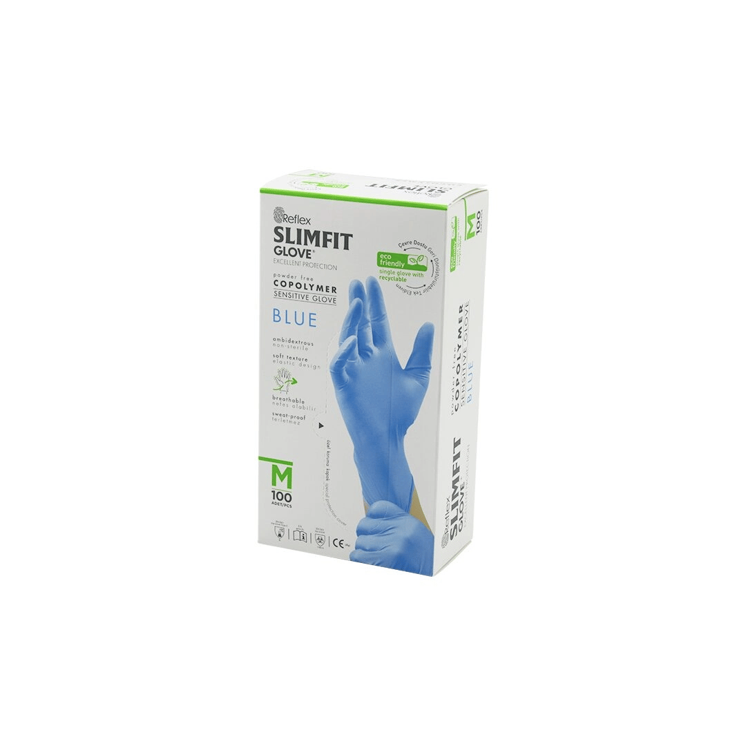 Reflex Slimfit Glove Kod-026 M Mavi Pudrasız Muayene Eldiven 100lü Bx40