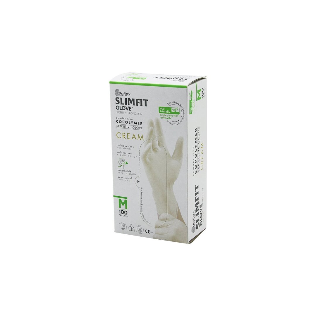 Reflex Slimfit Glove Kod-029 M Krem Pudrasız Muayene Eldiven 100lü Bx40