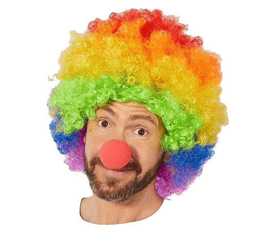 Rengarenk Gökkuşağı Afro Bonus Peruk Ve Kırmızı Renk Sünger Burun 120 Gr Bx40