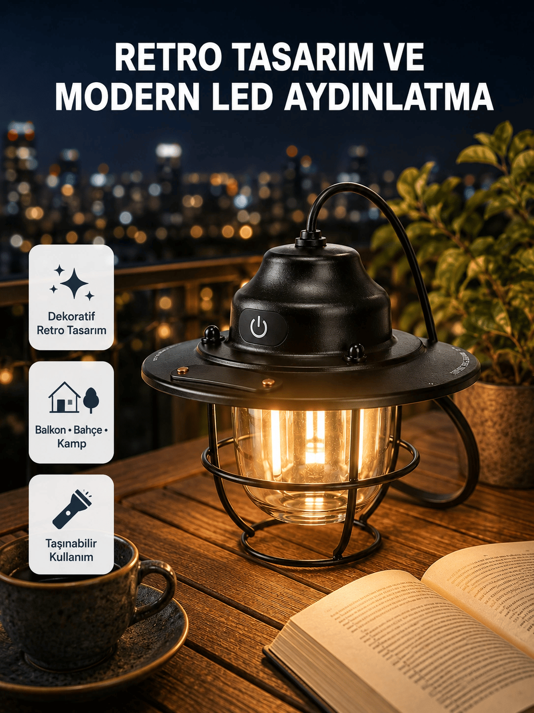 Retro Kamp Lambası Su Geçirmez Taşınabilir Gece Işığı Uzun Pil Ömürlü