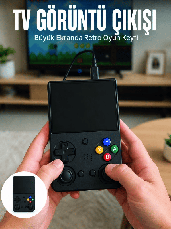 Retro Oyun Konsolu Çift Analog Joystick 64GB Hafızalı Taşınabilir El Konsolu