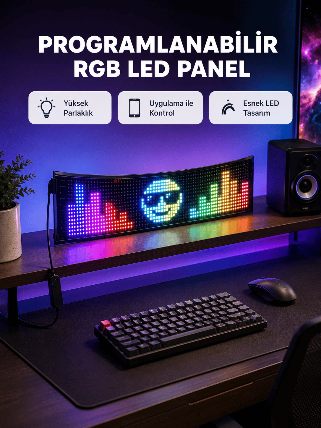RGB LED Panel – Çok Renkli, Kumandalı, USB Bağlantılı Yazı ve GIF Gösterimli Akıllı Lamba