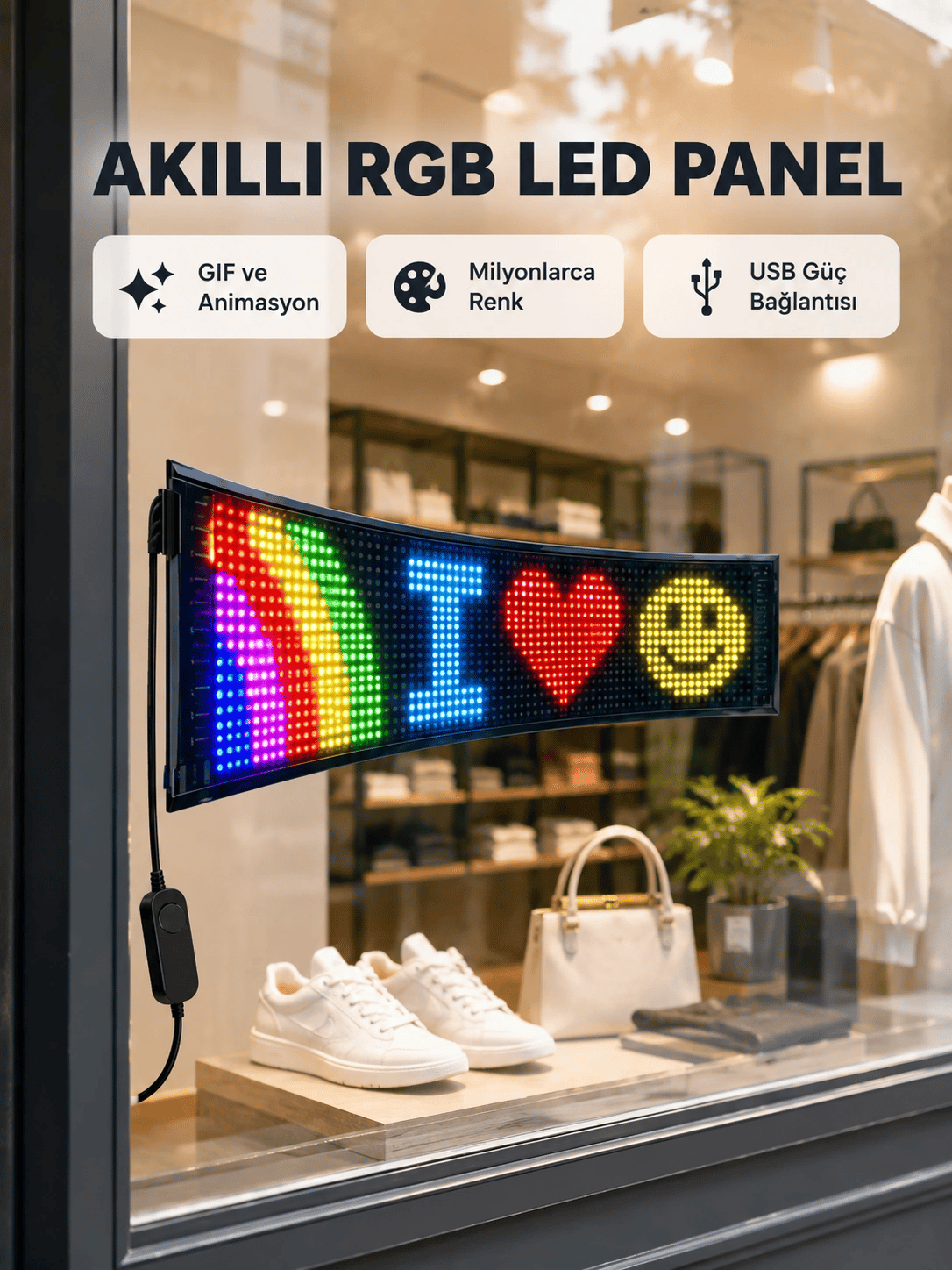 RGB LED Panel – USB Güç Girişli, GIF ve Yazı Gösterimli Akıllı Ekran