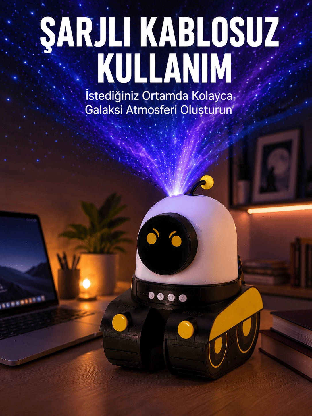 Robot Tasarımlı Bluetooth Hoparlörlü Yıldızlı Gökyüzü Projektör Yeni Nesil