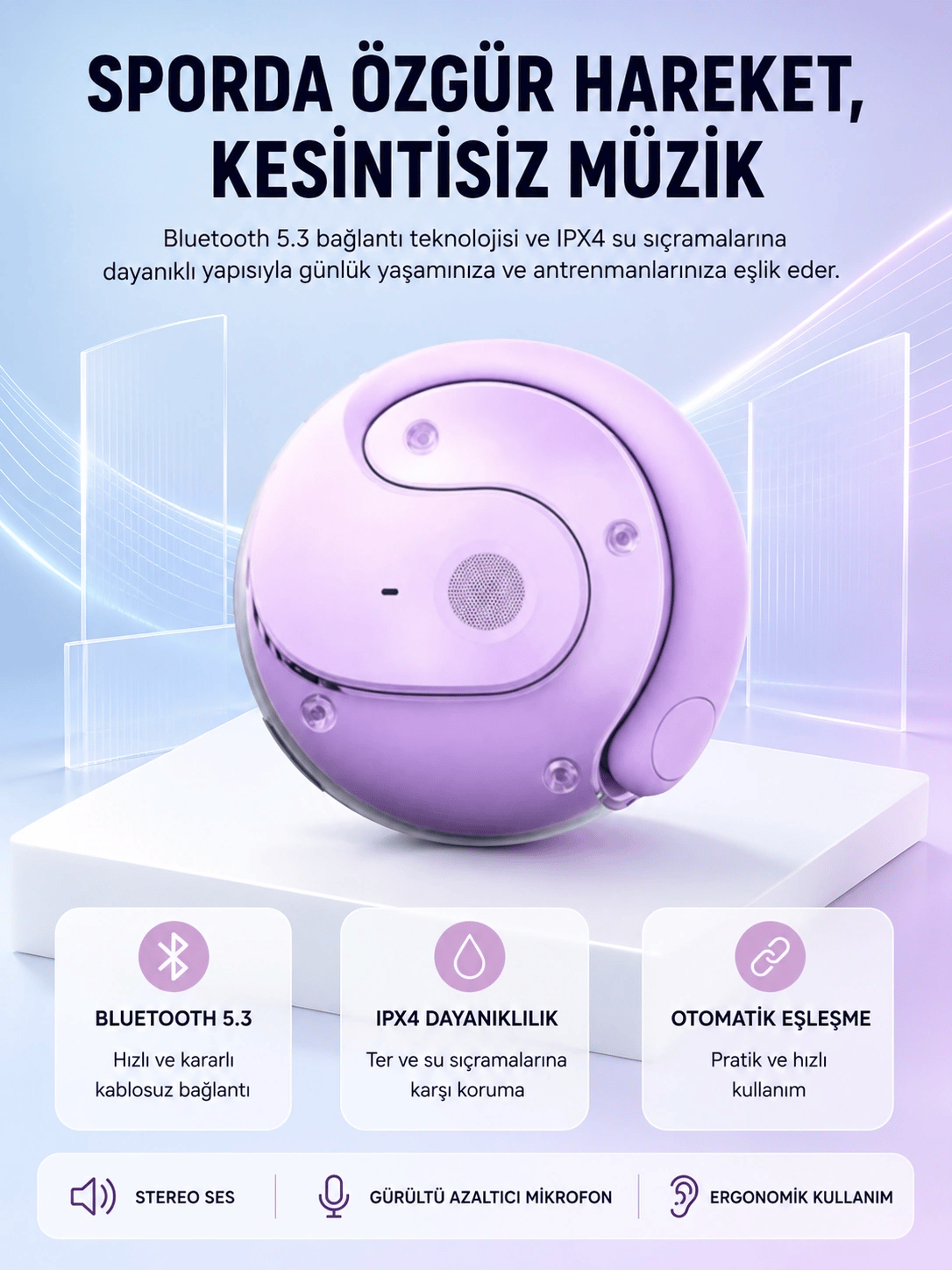S05 Kablosuz Kulaklık Bluetooth 5.3 IPX4 Su Geçirmez Stereo Ses Otomatik Bağlantı Yeni Nesil