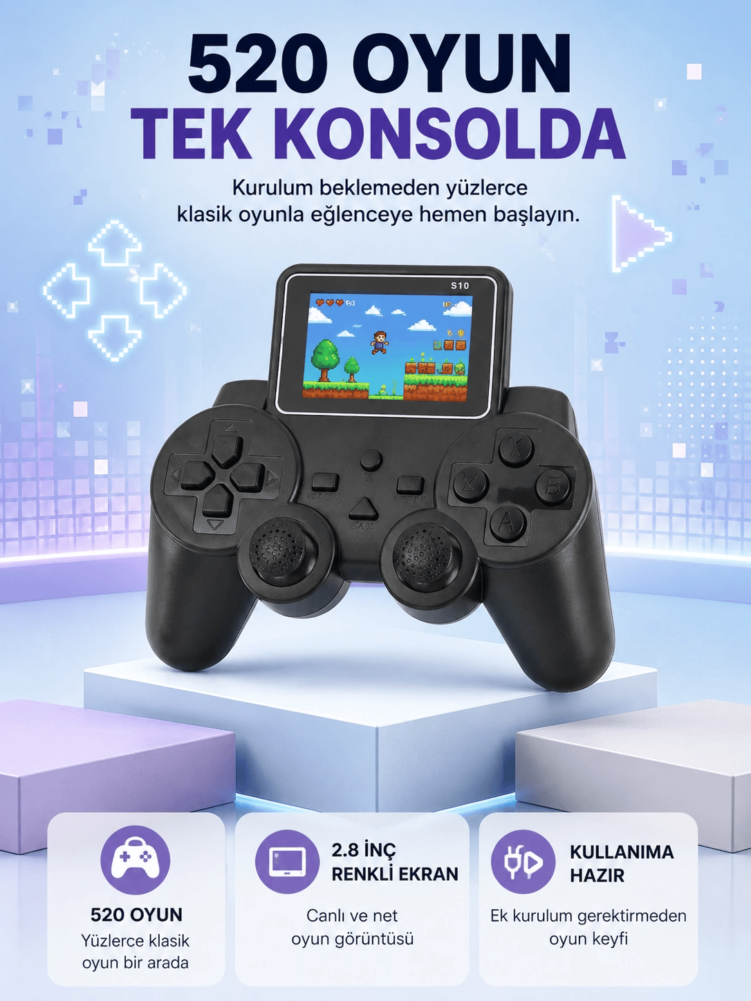 S10 Retro Oyun Konsolu Taşınabilir 2.8 İnç Ekran Ergonomik Nostalji Yeni Nesil